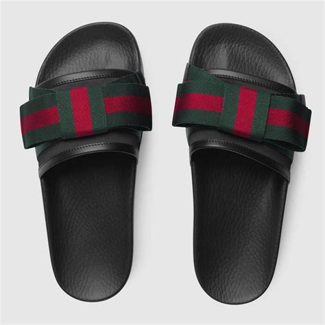 gucci satin web bow slide sandals|gucci slides web stripe slide.